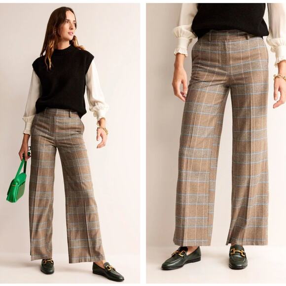 BODEN Westbourne Wool Pants Natural Brown Plaid Sz 14R $180 {FF5} - Picture 1 of 5